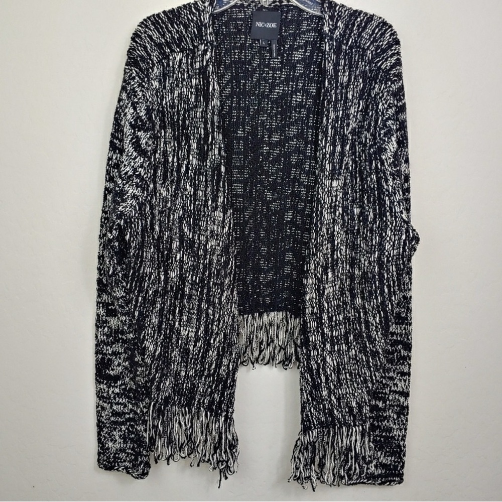 Nic + Zoe Fringed Knit Black & White Jacket PL